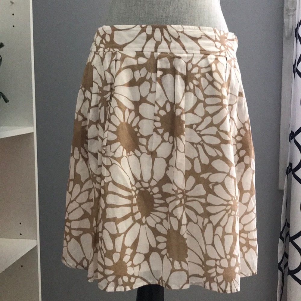 Lands' End Floral Midi Skirt in Cream and Tan
